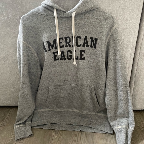 American Eagle Outfitters Light Grey Hoodie with Logo and Drawstrings - Picture 1 of 1